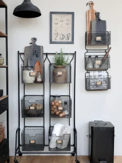 Industrial Küchenregal Standregal Lucas 6 Körbe und Räder-Chic Antique New