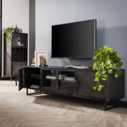 Industrial TV-Board Lowboard Rift Gun Metall Glas-Vintagehaus Hot