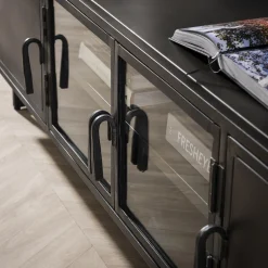 Industrial TV-Board Lowboard Rift Gun Metall Glas-Vintagehaus Hot