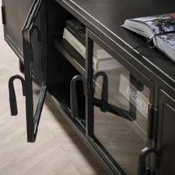 Industrial TV-Board Lowboard Rift Gun Metall Glas-Vintagehaus Hot