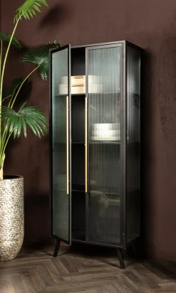 Industrial Vitrine Caeleen Metall mit geriffeltem Glas-PTMD Discount