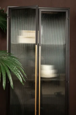 Industrial Vitrine Caeleen Metall mit geriffeltem Glas-PTMD Discount