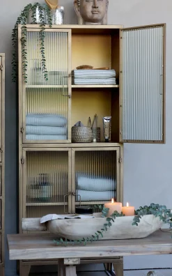 Industrial Vitrine Kabinett Golden Amaury Geriffeltes Glas 150/60-Chic Antique Discount