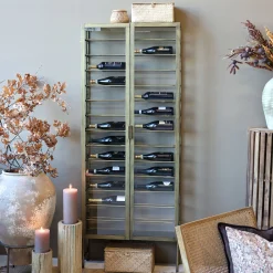 Industrial Weinregal Laurent Metallkorpus und Glas Antik-Gold für 26 Flaschen-Chic Antique Clearance