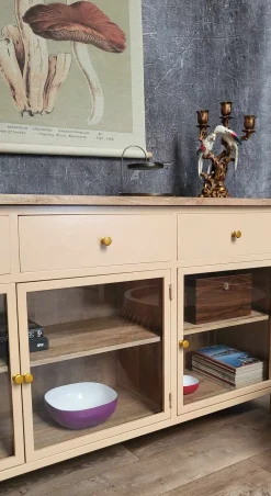 Landhaus Sideboard Provence Metallkorpus Holz Champagner 160-Vintagehaus