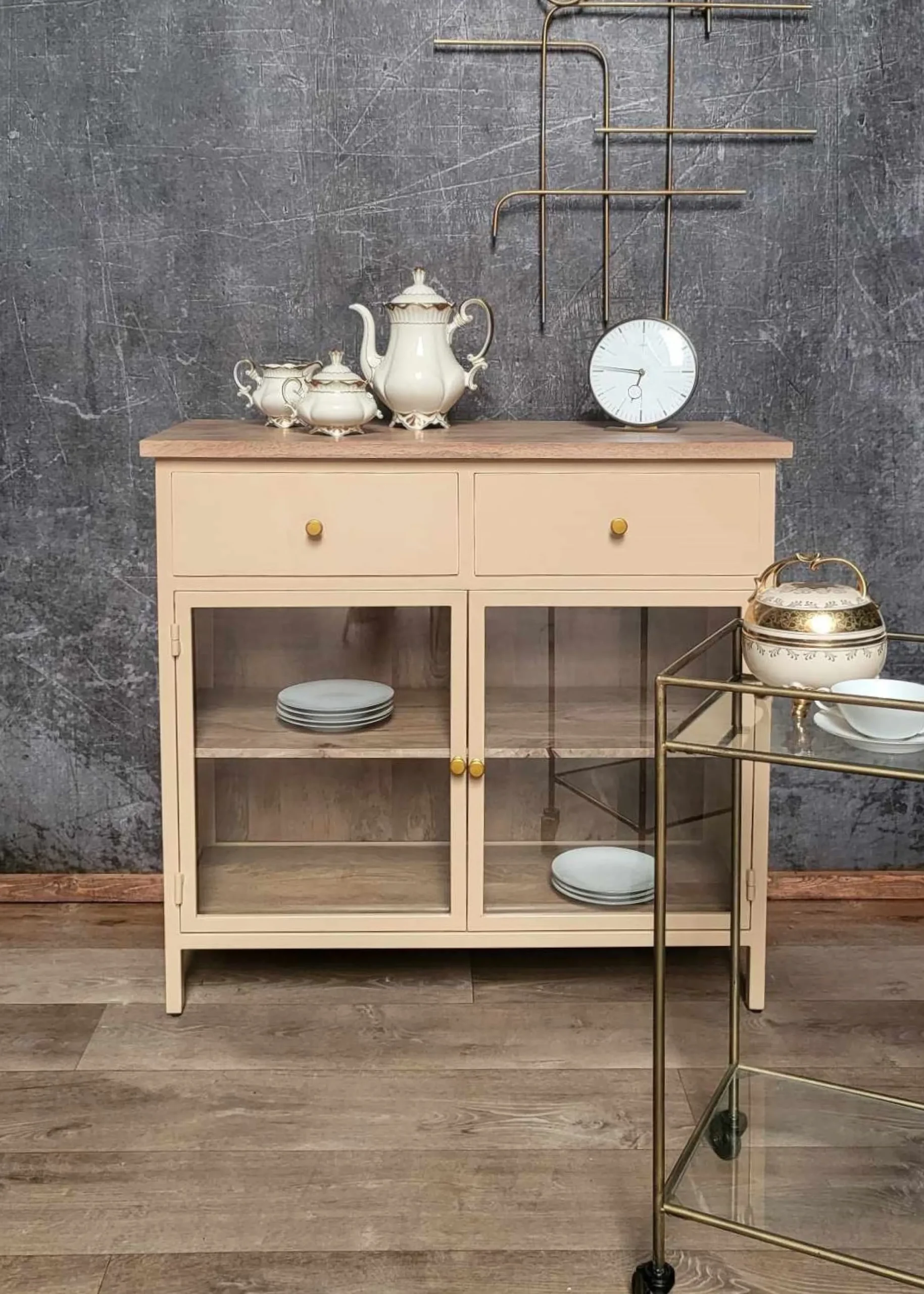 Landhaus Sideboard Vintage 2türig Provence Metall Holz Champagner-Vintagehaus Sale