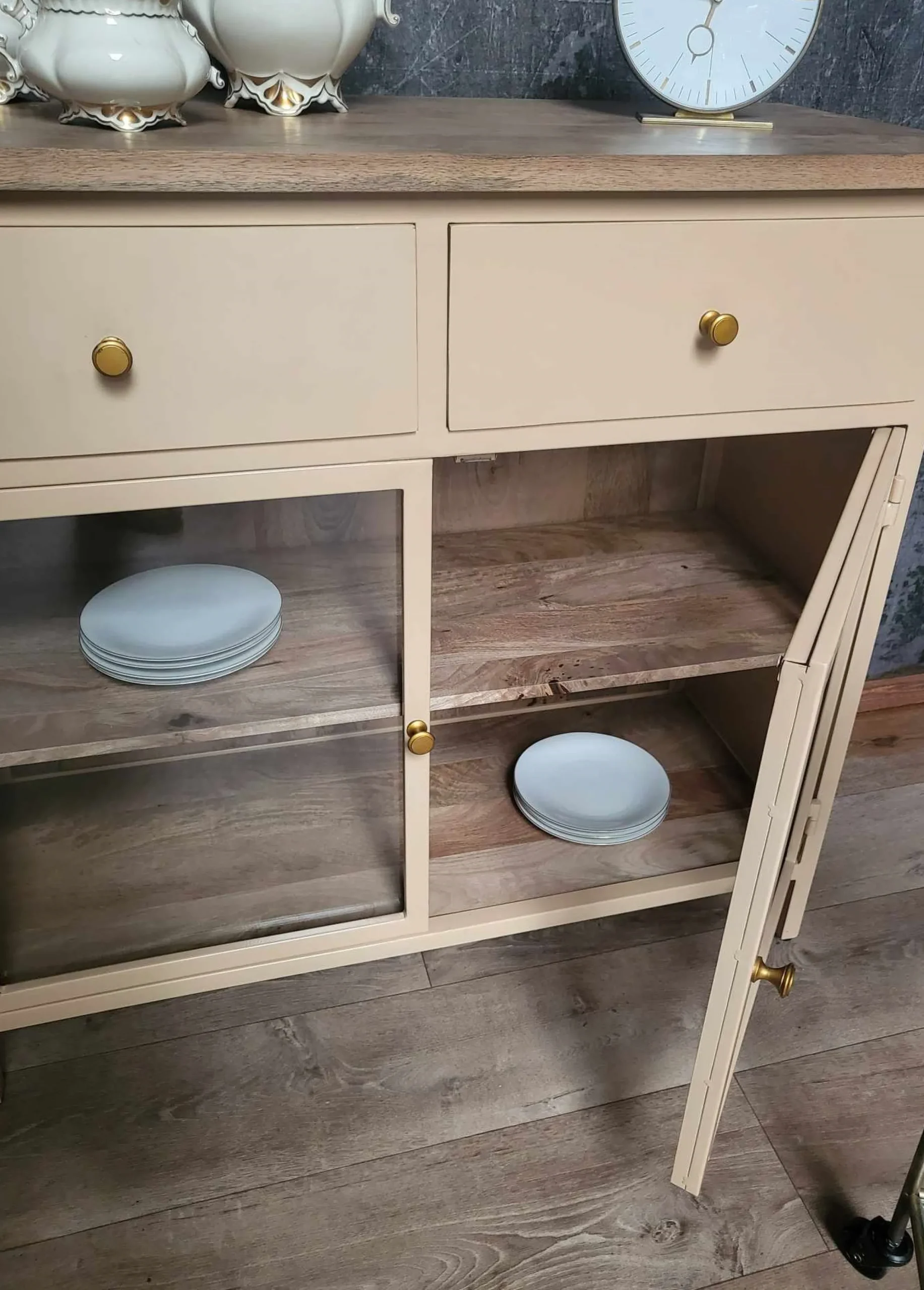 Landhaus Sideboard Vintage 2türig Provence Metall Holz Champagner-Vintagehaus Sale