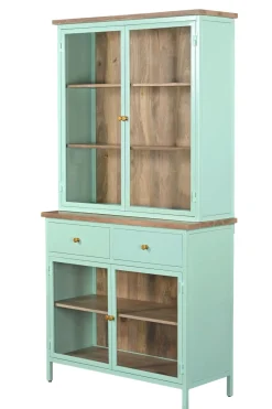 Landhaus Vitrine Küchenbuffet Provence Vintage Metall Holz Azure 200-Vintagehaus