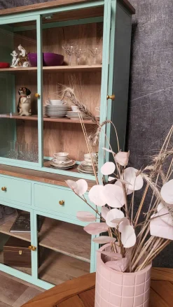 Landhaus Vitrine Küchenbuffet Provence Vintage Metall Holz Azure 200-Vintagehaus