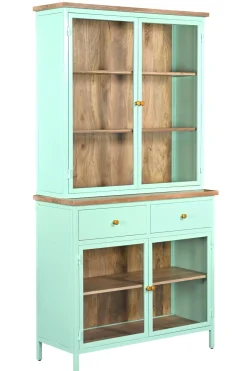 Landhaus Vitrine Küchenbuffet Provence Vintage Metall Holz Azure 200-Vintagehaus