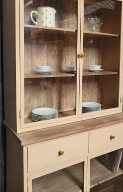 Landhaus Vitrine Küchenbuffet Provence Vintage Metall Holz Champagner 200-Vintagehaus Hot