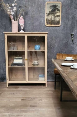 Landhaus Vitrine Provence Vintage Metallkorpus Holz Champagner 130-Vintagehaus Best