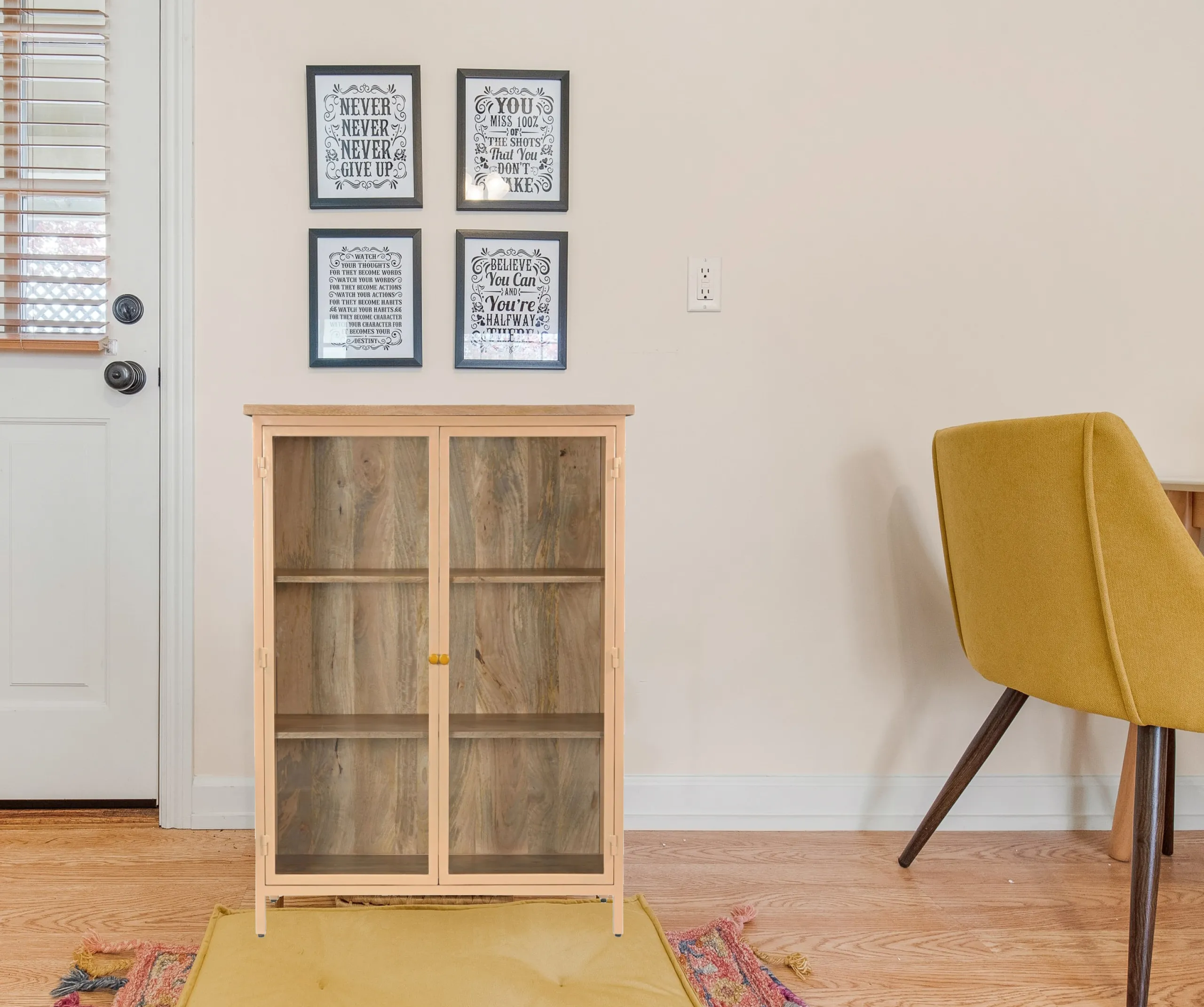 Landhaus Vitrine Provence Vintage Metallkorpus Holz Champagner 130-Vintagehaus Best