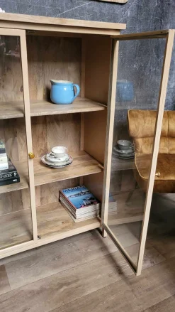 Landhaus Vitrine Provence Vintage Metallkorpus Holz Champagner 130-Vintagehaus Best