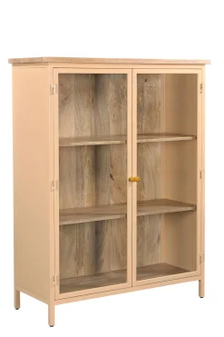 Landhaus Vitrine Provence Vintage Metallkorpus Holz Champagner 130-Vintagehaus Best