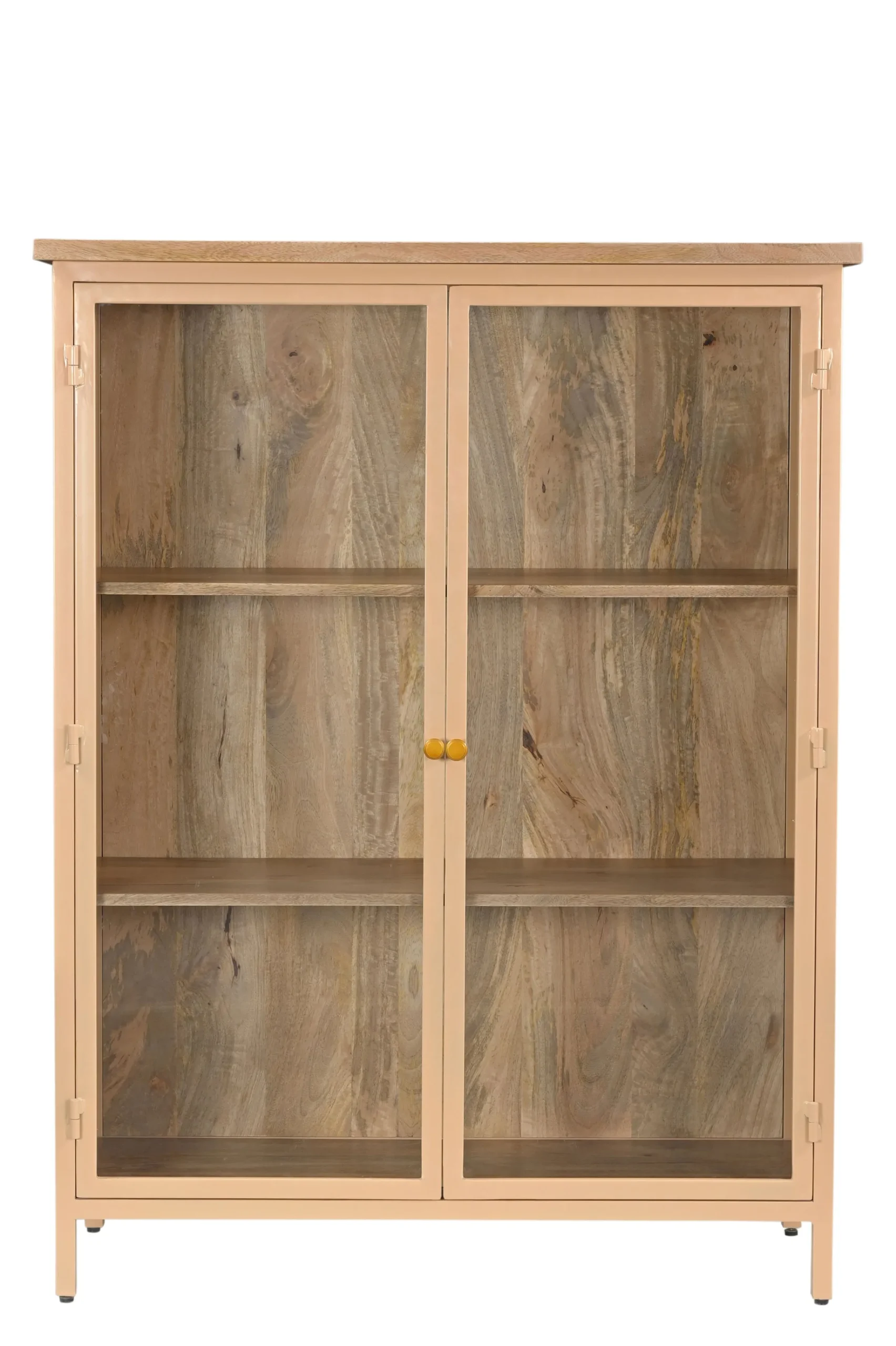 Landhaus Vitrine Provence Vintage Metallkorpus Holz Champagner 130-Vintagehaus Best