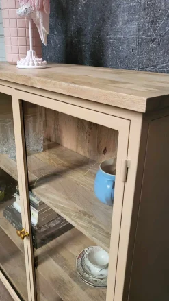 Landhaus Vitrine Provence Vintage Metallkorpus Holz Champagner 130-Vintagehaus Best