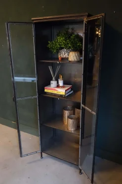 Metallschrank Vitrine Purist 180 Vintage Industrial Metall/Glass-PTMD Online