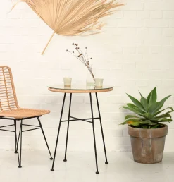 Rattan Beistelltisch Hacienda Natur Bambusoptik In/Outdoor Glas 60cm-Vintagehaus Sale