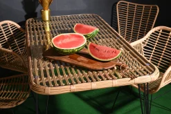 Rattan Esstisch 180/90 Hacienda Natur Bambusoptik In/Outdoor Glasplatte-Vintagehaus Discount