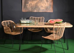 Rattan Esstisch 180/90 Hacienda Natur Bambusoptik In/Outdoor Glasplatte-Vintagehaus Discount