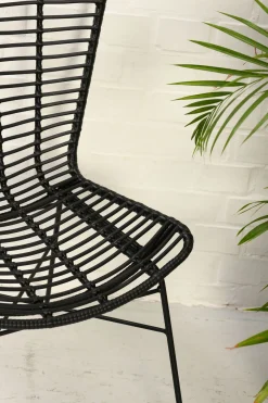 Rattanstuhl Esszimmerstuhl Hacienda PE-Rattan Butterfly In/Outdoor Schwarz-Vintagehaus Sale