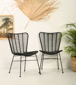 Rattanstuhl Esszimmerstuhl Hacienda PE-Rattan Butterfly In/Outdoor Schwarz-Vintagehaus Sale