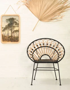 Rattanstuhl Esszimmerstuhl Hacienda PE-Rattan Peacock In/Outdoor Black/Natur-Vintagehaus Sale