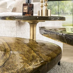 Retro Beistelltische Eclipse Glas Metall Antik-Gold S-Vintagehaus