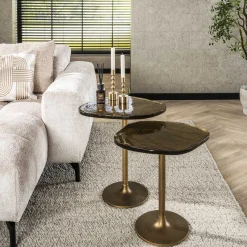 Retro Beistelltische Eclipse Glas Metall Antik-Gold S-Vintagehaus