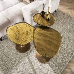 Retro Beistelltische Eclipse Glas Metall Antik-Gold S-Vintagehaus