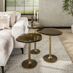 Retro Beistelltische Eclipse Glas Metall Antik-Gold S-Vintagehaus