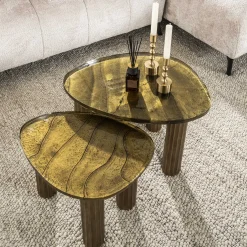 Retro Beistelltische Eclipse Glas Metall Dreibeinig Antik-Gold S-Vintagehaus