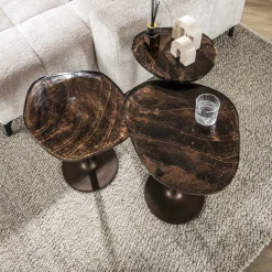 Retro Beistelltische Eclipse Glas Metall Antik-Kupfer L-Vintagehaus Hot