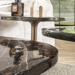 Retro Beistelltische Eclipse Glas Metall Antik-Kupfer L-Vintagehaus Hot