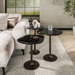 Retro Beistelltische Eclipse Glas Metall Antik-Kupfer L-Vintagehaus Hot