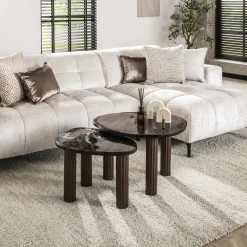 Retro Beistelltische Eclipse Glas Metall Dreibeinig Antik-Kupfer L-Vintagehaus Online