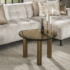 Retro Beistelltische Eclipse Glas Metall Dreibeinig Antik-Gold L-Vintagehaus Clearance