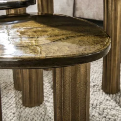 Retro Beistelltische Eclipse Glas Metall Dreibeinig Antik-Gold L-Vintagehaus Clearance