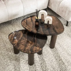 Retro Beistelltische Eclipse Glas Metall Dreibeinig Antik-Kupfer M-Vintagehaus Best