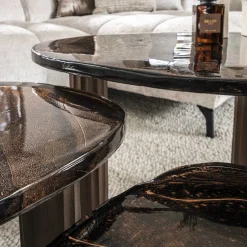 Retro Beistelltische Eclipse Glas Metall Dreibeinig Antik-Kupfer M-Vintagehaus Best