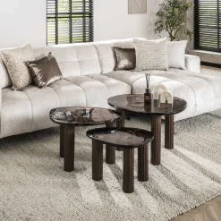 Retro Beistelltische Eclipse Glas Metall Dreibeinig Antik-Kupfer M-Vintagehaus Best