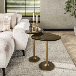 Retro Beistelltische Eclipse Glas Metall Antik-Gold L-Vintagehaus