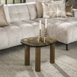 Retro Beistelltische Eclipse Glas Metall Dreibeinig Antik-Gold M-Vintagehaus