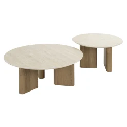 Retro Couchtisch 2er Set Romano Travertin Keramik Rund-Vintagehaus Discount