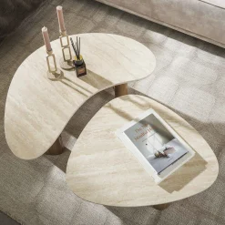 Retro Couchtisch 2er Set Romano Travertin Keramik Organic Shape-Vintagehaus Clearance