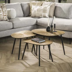 Retro Couchtisch Set Ray Of Light Metall Bronze / Gold 3er Set Quadratisch-Vintagehaus