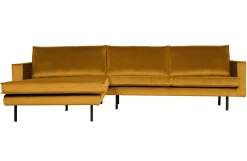 Retro Ecksofa Samt Rodeo 3-Sitzer Rechts oder Links 300/160 Ocker Links-BePureHome New