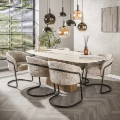 Retro Esstisch Centro 215 Travertin Keramik Eichenoptik-Vintagehaus Outlet