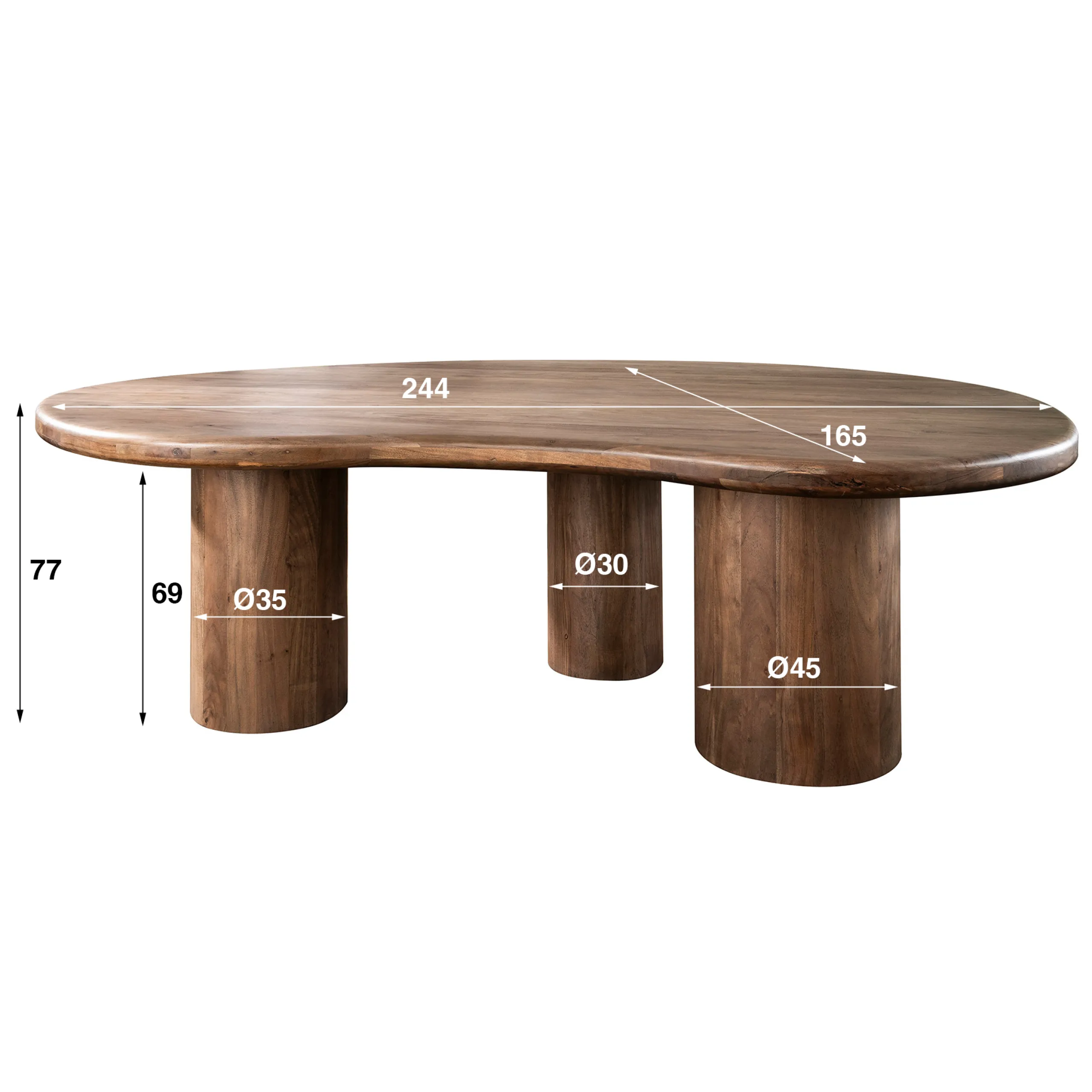 Retro Esstisch Konferenztisch Massivholz Sculpture Akazie Nierenform 240 cm-Vintagehaus Best